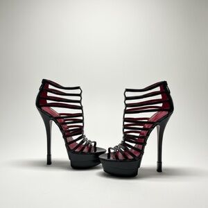 Cesare Paciotti caged black patent stiletto heels size 37 1/2 RARE; firm now 💕💕
